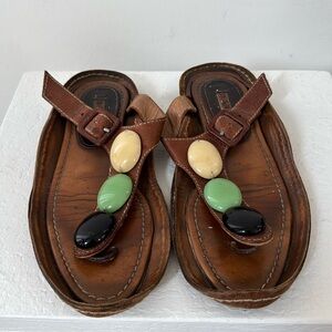 Marni Brown Leather Sandals with Stones 36